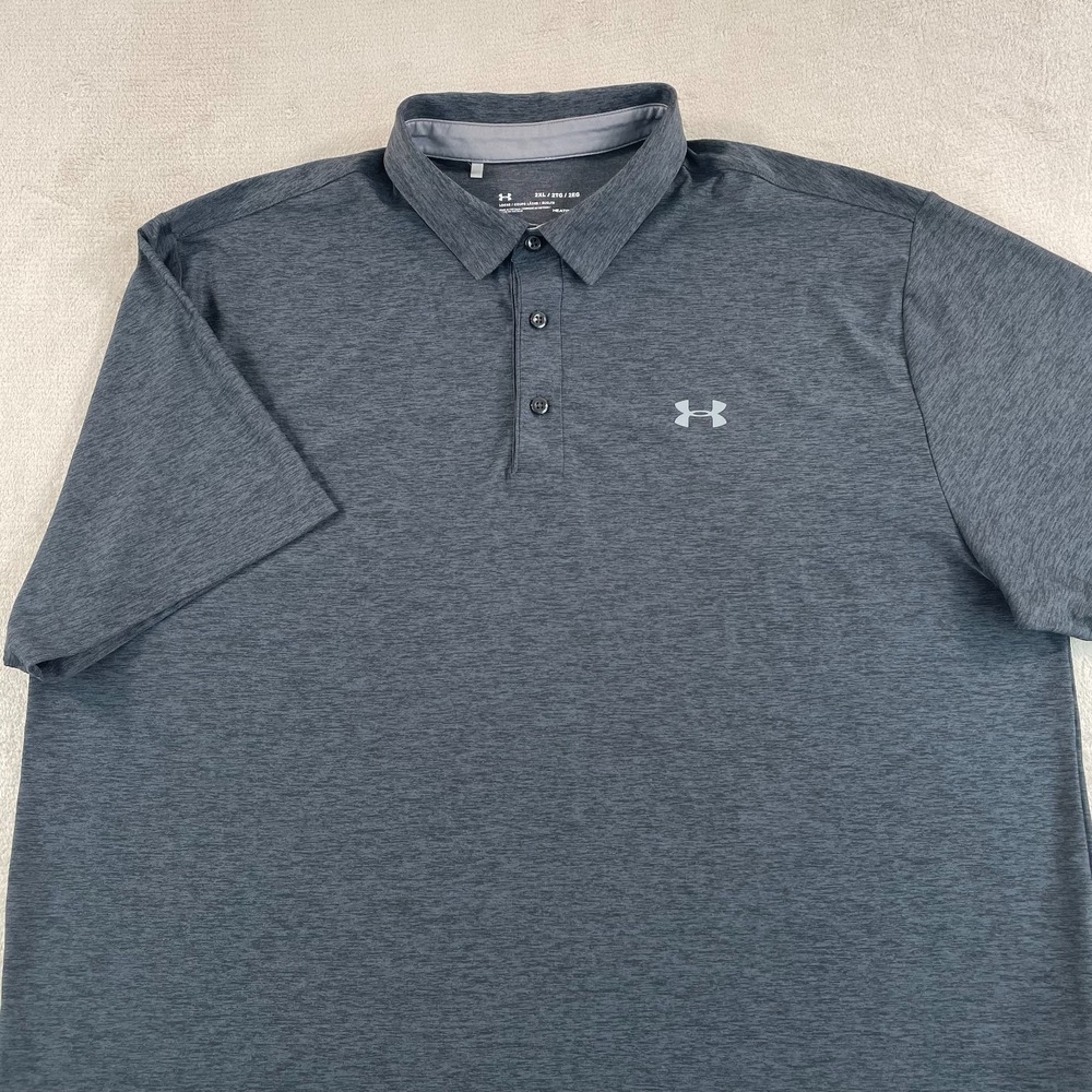 Under Armour Playoff Golf Polo Shirt Men 2XL Grey Heatgear Performance Loose